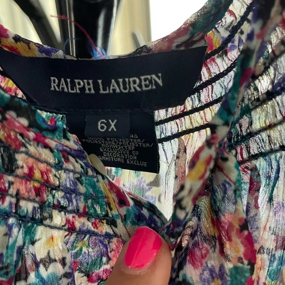 Gorgeous and frilly Ralph Lauren sheer floral dress with tie